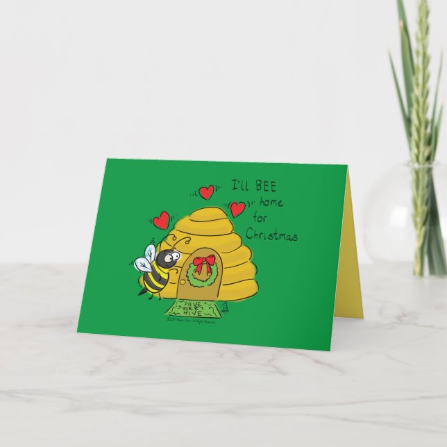 Cute Christmas Bee Funny Holiday Cartoon Card (Front)