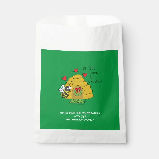Cute Christmas Bee Funny Holiday Cartoon Favour Bag (Front)