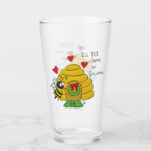 Cute Christmas Bee Funny Holiday Cartoon Glass