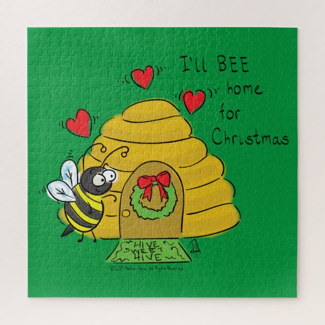 Cute Christmas Bee Funny Holiday Cartoon Jigsaw Puzzle (Vertical)
