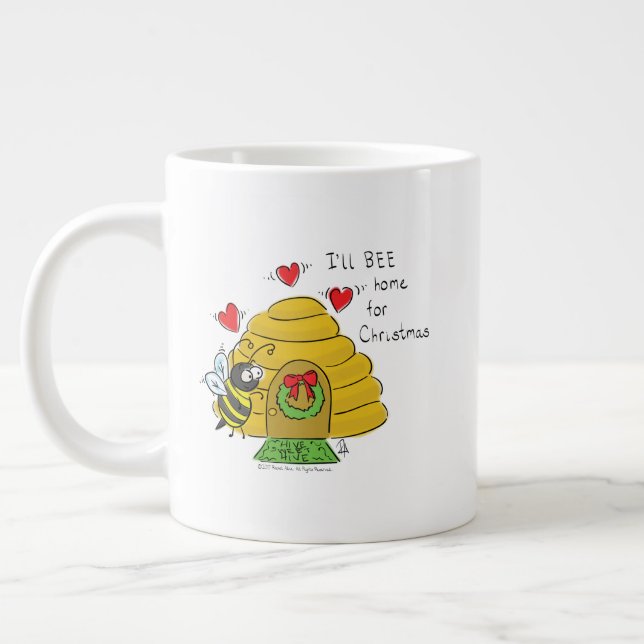 Cute Christmas Bee Funny Holiday Cartoon Large Coffee Mug (Left)