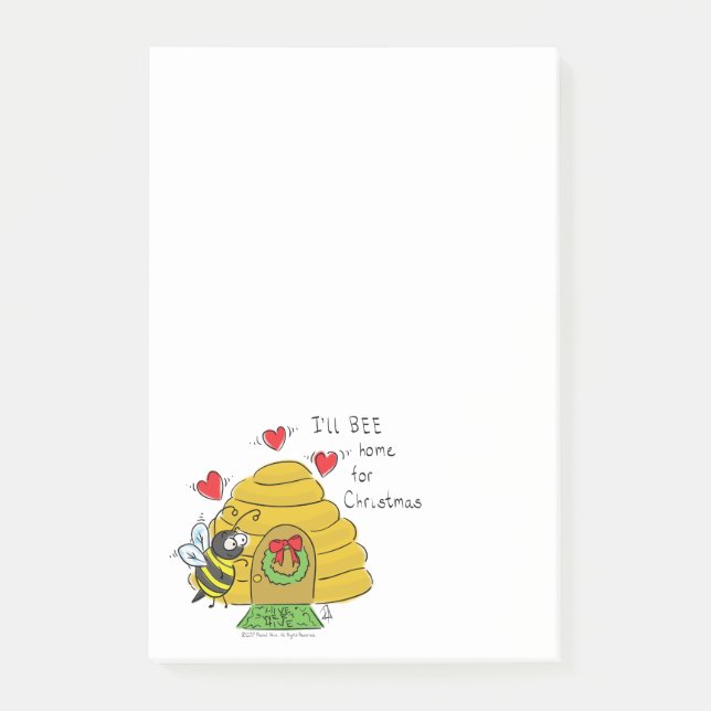 Cute Christmas Bee Funny Holiday Cartoon Post-it Notes (Front)