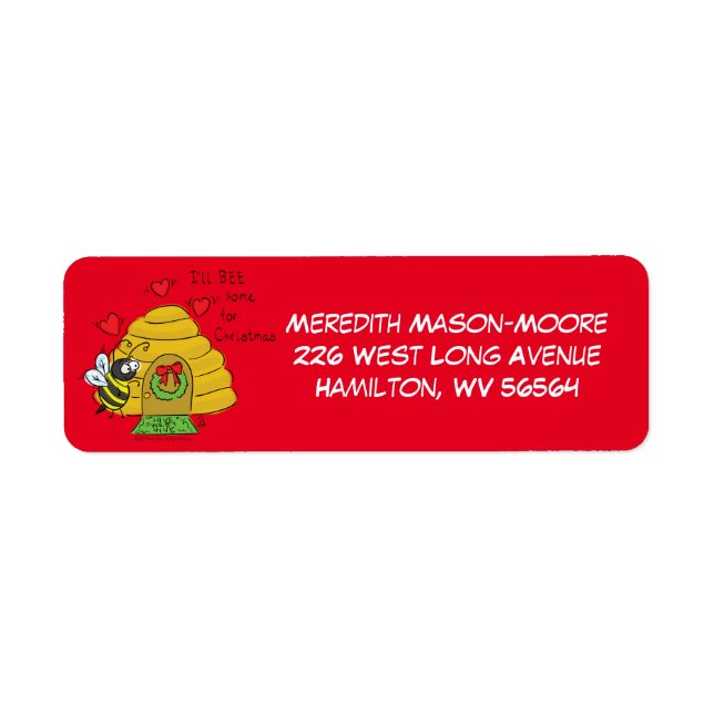 Cute Christmas Bee Funny Holiday Cartoon Return Address Label (Front)