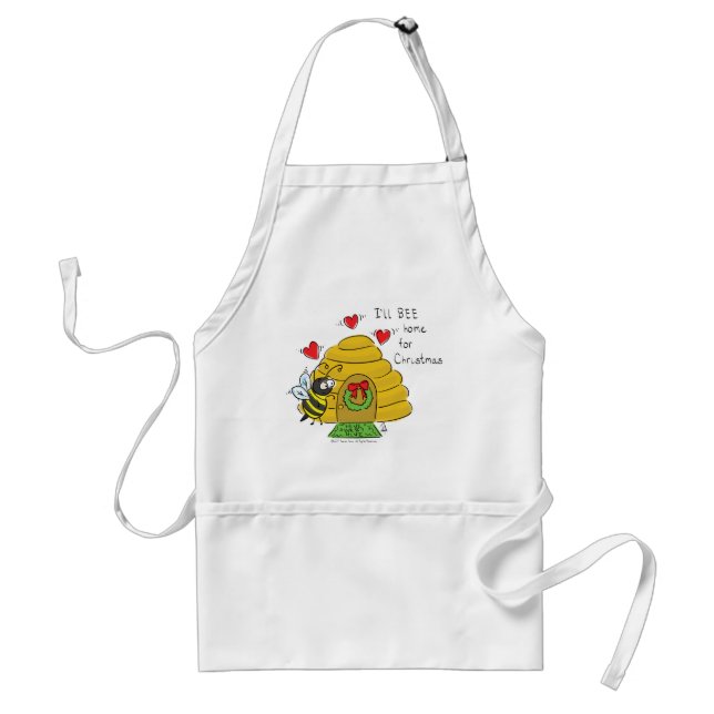 Cute Christmas Bee Funny Holiday Cartoon Standard Apron (Front)