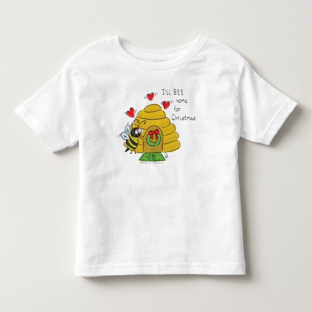 Cute Christmas Bee Funny Holiday Cartoon Toddler T-Shirt (Front)