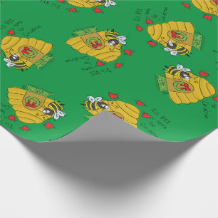 Cute Christmas Bee Funny Holiday Cartoon Wrapping Paper