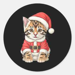 Cute Christmas Bengal Cat Santa Classic Round Sticker