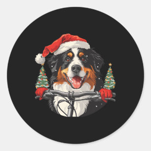 Cute Christmas Bernese Mountain Dog Riding A Bike  Classic Round Sticker