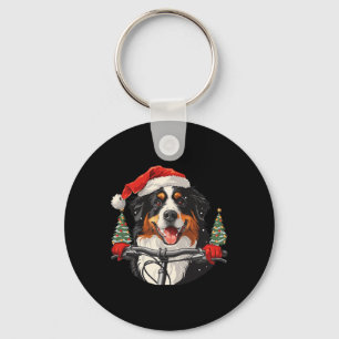 Cute Christmas Bernese Mountain Dog Riding A Bike Key Ring