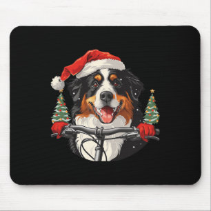 Cute Christmas Bernese Mountain Dog Riding A Bike Mouse Pad