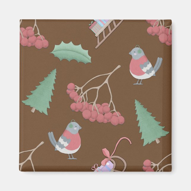 Cute Christmas Bird and Sled Magnet (Front)