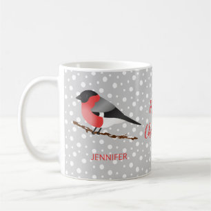 Cute Christmas Bird Eurasian Bullfinch And Name Coffee Mug