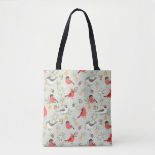 Cute Christmas Bird Pattern Holiday Design Tote Bag