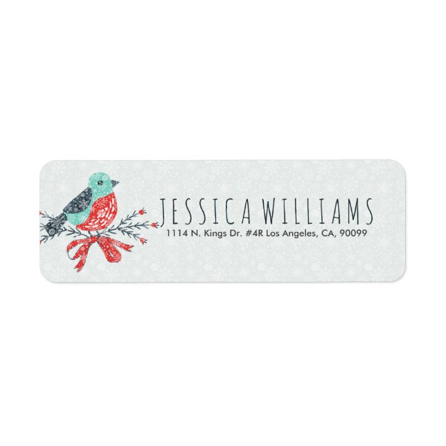 Cute Christmas Bird Red Turquoise & White Return Address Label (Front)