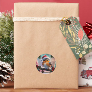 Cute Christmas bird sitting on a branch Classic Round Sticker