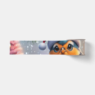 Cute Christmas bird sitting on a branch Grosgrain Ribbon