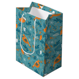 Cute Christmas birds and snowflakes pattern Medium Gift Bag