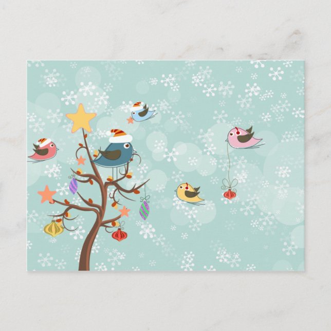 Cute Christmas Birds Postcard (Front)