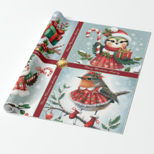 Cute Christmas Birds Wrapping Paper