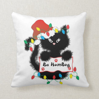 Cute Christmas Black Cat Ba HumBug Pillow