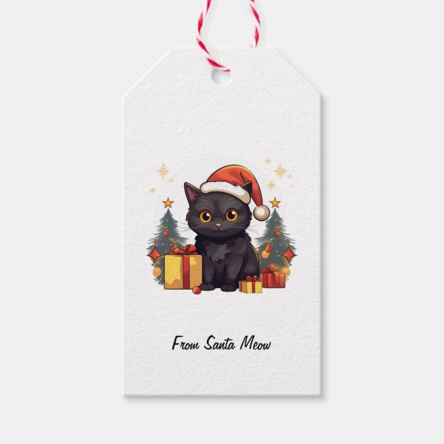 Cute Christmas Black Cat Gift Tags (Front)