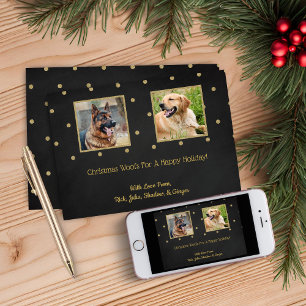Cute Christmas Black Gold Dots Holiday Photo Card
