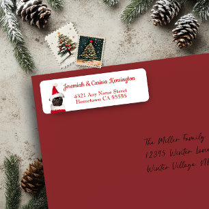 Cute Christmas Black Pug Santa Hat Return Address Label