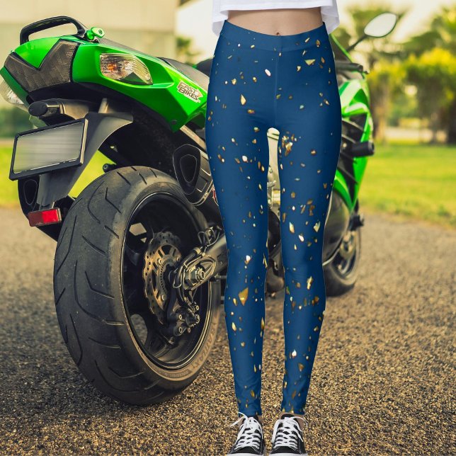 Cute Christmas Blue Gold Glitter Shiny Pattern  Leggings (Creator Uploaded)
