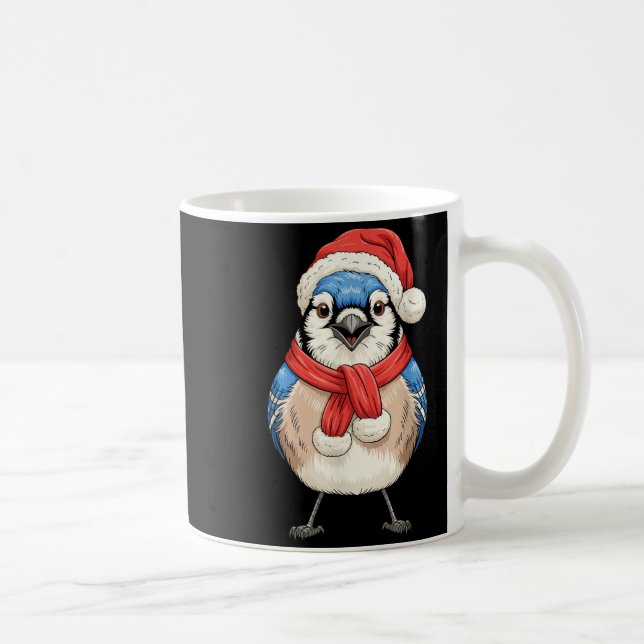 Cute Christmas Blue Jay Santa Bird Watching  Coffee Mug (Right)