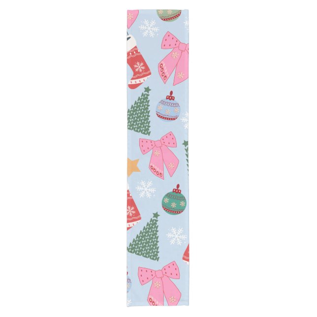 Cute Christmas Blue Short Table Runner (Front)