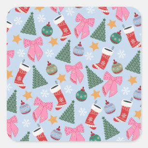 Cute Christmas Blue Square Sticker
