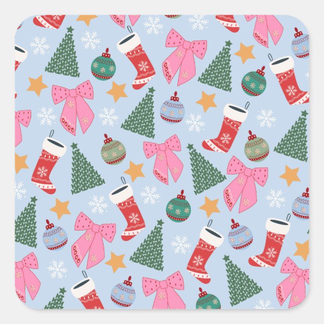 Cute Christmas Blue Square Sticker (Front)