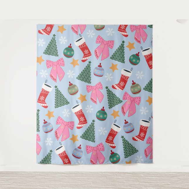 Cute Christmas Blue Tapestry (Front)