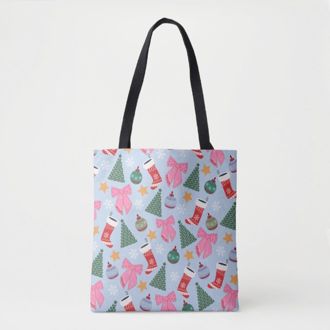 Cute Christmas Blue Tote Bag (Front)
