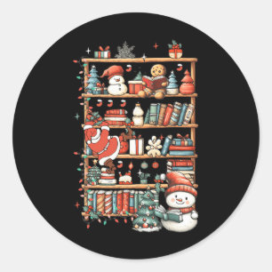 Cute Christmas Bookshelf Santa Reading Books Ginge Classic Round Sticker