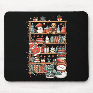 Cute Christmas Bookshelf Santa Reading Books Ginge Mouse Pad