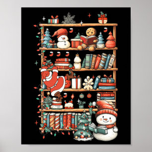 Cute Christmas Bookshelf Santa Reading Books Ginge Poster