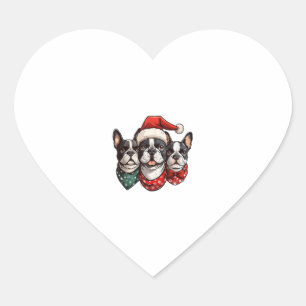 Cute Christmas Boston Terrier Dogs Santa Hat Snowf Heart Sticker