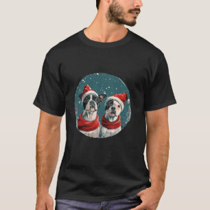 Cute Christmas Boston Terrier Dogs Santa Hat Snowf T-Shirt