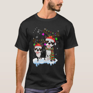 Cute Christmas Boston Terrier Santa Hats Reindeer  T-Shirt