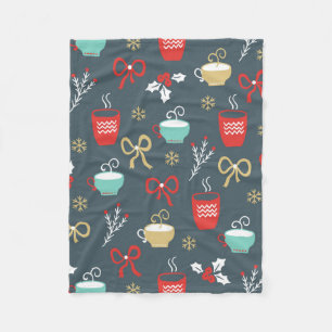 Cute Christmas Bows And Cups Fleece Blanket