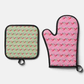 Cute Christmas Bows Colorful Oven Mitt & Pot Holder Set
