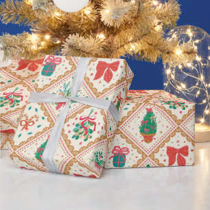 Cute Christmas Bows Pattern Cottagecore Wrapping Paper