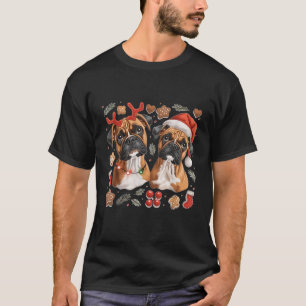 Cute Christmas Boxer Dogs Santa Hat Reindeer Holid T-Shirt