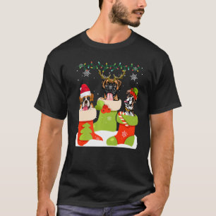 Cute Christmas Boxer In Sock Xmas Reindeer Santa E T-Shirt