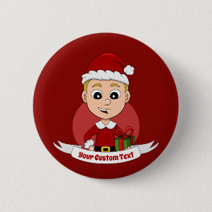 Cute Christmas boy cartoon Button