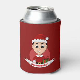 Cute Christmas boy with black hair Can Cooler