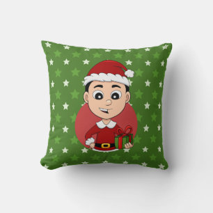 Cute Christmas boy with black hair Cushion