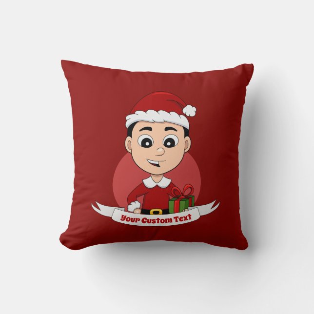 Cute Christmas boy with black hair Cushion (Front)