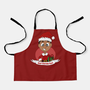 Cute Christmas boy with dark brown hair Apron